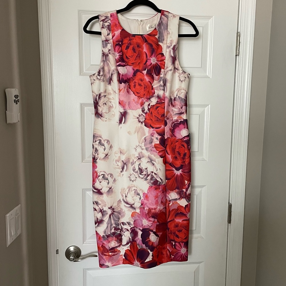 Eliza J pink and red floral sleeveless dress size 10